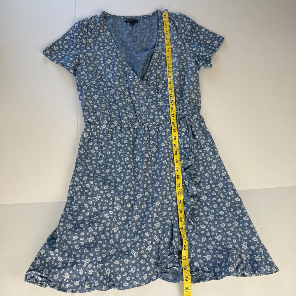 J.Crew Mercantile Womens Blue Floral Faux Wrap Ruffle Mini Dress Small V-Neck - Picture 6 of 7
